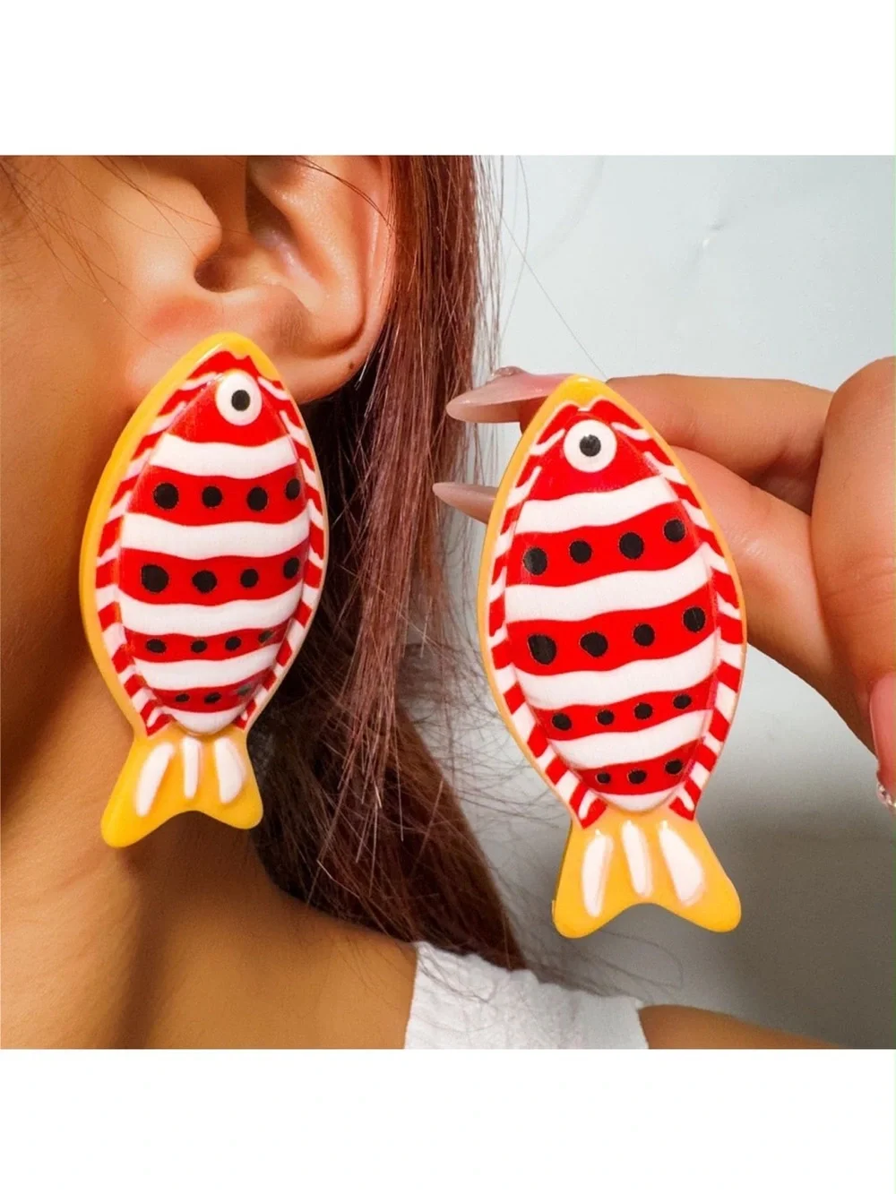 Anthropologie Red & Yellow Fish Drop Earrings